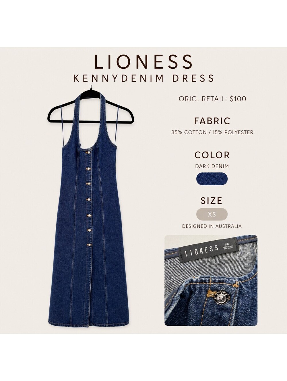 Lioness Kenny Indigo Denim Halter Button Maxi Dress XS - Picture 2 of 9